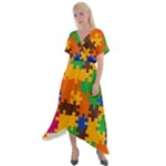 Retro colors puzzle pieces                                                                         Cross Front Sharkbite Hem Maxi Dress