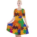 Retro colors puzzle pieces                                                                           Quarter Sleeve A-Line Dress