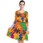 Retro colors puzzle pieces                                                                          Quarter Sleeve Waist Band Dress