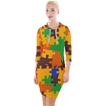 Retro colors puzzle pieces                                                                          Quarter Sleeve Hood Bodycon Dress