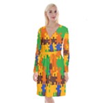 Retro colors puzzle pieces                                                                            Long Sleeve Velvet Front Wrap Dress