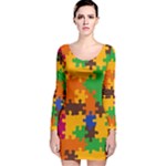 Retro colors puzzle pieces                                                                        Long Sleeve Velvet Bodycon Dress