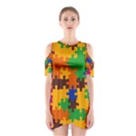 Retro colors puzzle pieces                                                                        Women s Cutout Shoulder Dress