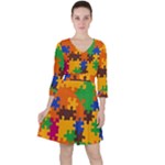 Retro colors puzzle pieces                                                                        Quarter Sleeve Ruffle Waist Dress