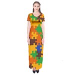 Retro colors puzzle pieces                                                                        Short Sleeve Maxi Dress