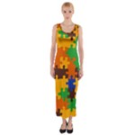 Retro colors puzzle pieces                                                                        Fitted Maxi Dress