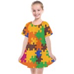 Retro colors puzzle pieces                                                                     Kids  Smock Dress