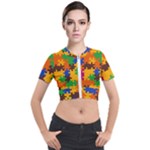 Retro colors puzzle pieces                                                                        Short Sleeve Cropped Jacket