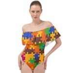 Retro colors puzzle pieces                                                                            Off Shoulder Velour Bodysuit