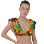 Retro colors puzzle pieces                                                                        Plunge Frill Sleeve Bikini Top