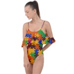 Retro colors puzzle pieces                                                                        Drape Piece Swimsuit