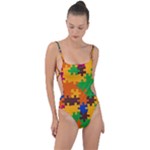 Retro colors puzzle pieces                                                                        Tie Strap One Piece Swimsuit