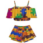 Retro colors puzzle pieces                                                                     Kids  Off Shoulder Skirt Bikini