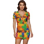 Retro colors puzzle pieces                                                                 Low Cut Cap Sleeve Mini Dress