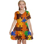 Retro colors puzzle pieces                                                               Kids  Short Sleeve Tiered Mini Dress