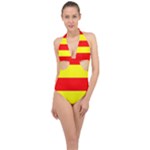 Aust Agder Flag Halter Front Plunge Swimsuit