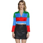 Dagestan Flag Long Sleeve Tie Back Satin Wrap Top