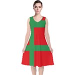 Bornholm Denmark Flag V-Neck Midi Sleeveless Dress 