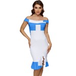 Akershus Flag Off Shoulder Ruffle Split Hem Bodycon Dress