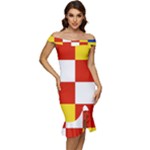 Antwerp Flag Off Shoulder Ruffle Split Hem Bodycon Dress