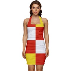 Sleeveless Wide Square Neckline Ruched Bodycon Dress 