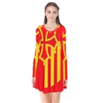 Languedoc Roussillon Flag Long Sleeve V-neck Flare Dress