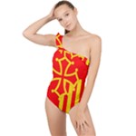 Languedoc Roussillon Flag Frilly One Shoulder Swimsuit