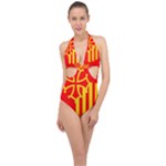 Languedoc Roussillon Flag Halter Front Plunge Swimsuit