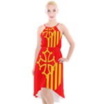 Languedoc Roussillon Flag High-Low Halter Chiffon Dress 