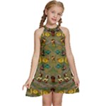 Fishes Admires All Freedom In The World And Feelings Of Security Kids  Halter Collar Waist Tie Chiffon Dress