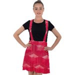 Red Textured Wall Velvet Suspender Skater Skirt