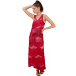 Red Textured Wall V-Neck Chiffon Maxi Dress