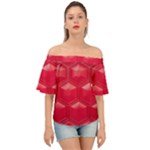 Red Textured Wall Off Shoulder Short Sleeve Top