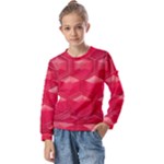 Red Textured Wall Kids  Long Sleeve Tee with Frill 