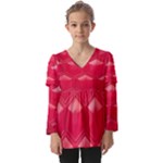 Red Textured Wall Kids  V Neck Casual Top