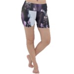 Purple Flower Pattern Lightweight Velour Yoga Shorts