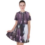Purple Flower Pattern Short Sleeve Shoulder Cut Out Dress 