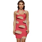 Stackable Chips In Lines Sleeveless Wide Square Neckline Ruched Bodycon Dress