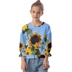 Sunflower Flower Yellow Kids  Cuff Sleeve Top