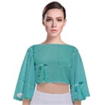 Teal Brick Texture Tie Back Butterfly Sleeve Chiffon Top