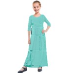 Teal Brick Texture Kids  Quarter Sleeve Maxi Dress