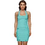 Teal Brick Texture Sleeveless Wide Square Neckline Ruched Bodycon Dress