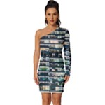 Texture Pattern Long Sleeve One Shoulder Mini Dress