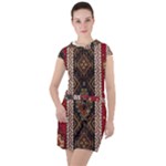 Uzbek Pattern In Temple Drawstring Hooded Dress