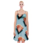 Watermelon Against Blue Surface Pattern Spaghetti Strap Velvet Dress