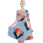 Watermelon Against Blue Surface Pattern Quarter Sleeve A-Line Dress