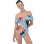 Watermelon Against Blue Surface Pattern Frill Detail One Piece Swimsuit