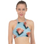 Watermelon Against Blue Surface Pattern Racer Front Bikini Top