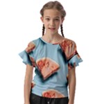 Watermelon Against Blue Surface Pattern Kids  Cut Out Flutter Sleeves