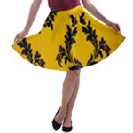 Yellow Regal Filagree Pattern A-line Skater Skirt